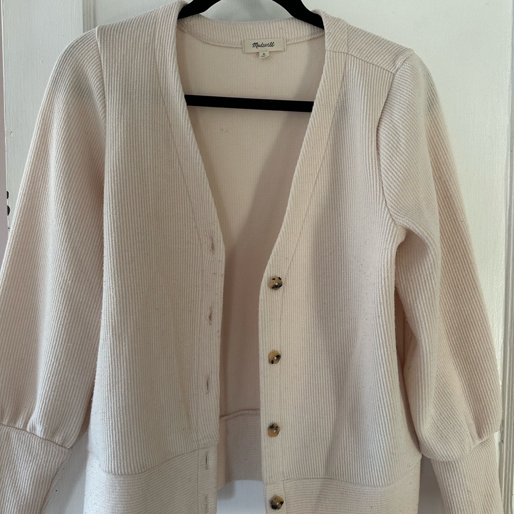 Madewell Light Cream Ribbed Button-Front Cardigan